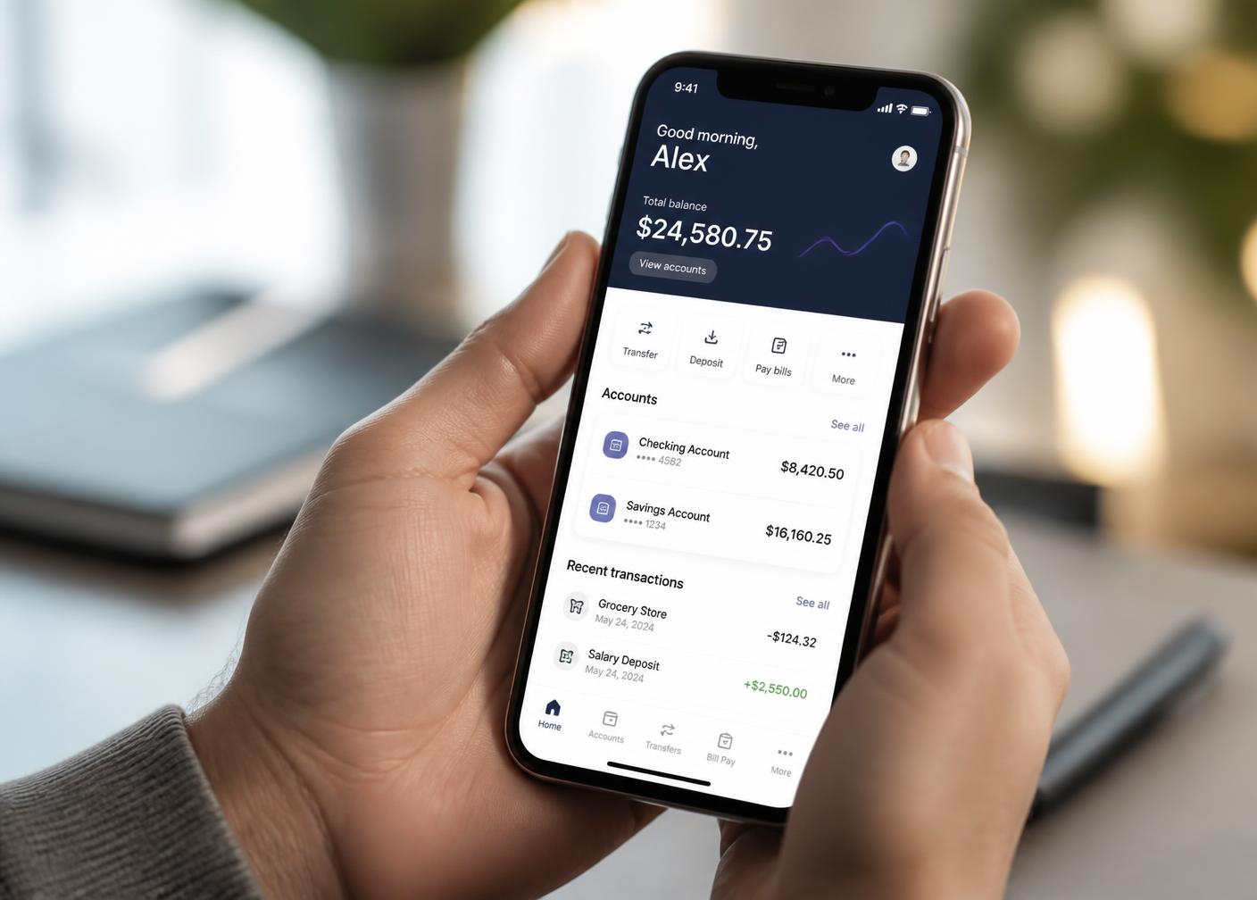 Person using the Brickell Wallstreet mobile banking app